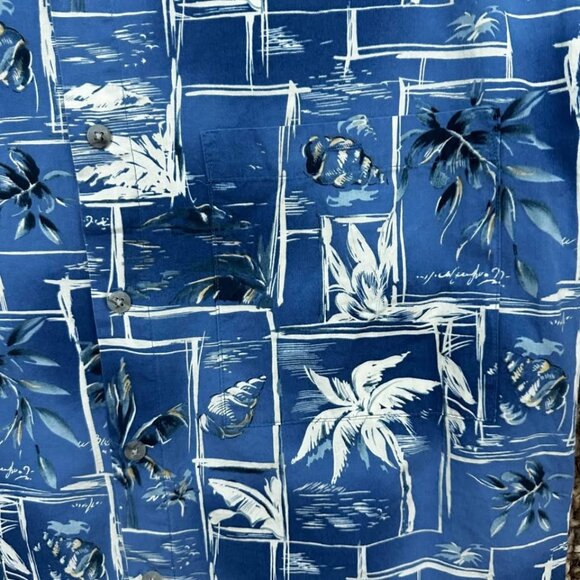 Pierre Cardin Luau Hawaiian Camp Shirt Short Sleeve Blue Sea Shells (Large) Vint - Picture 8 of 8